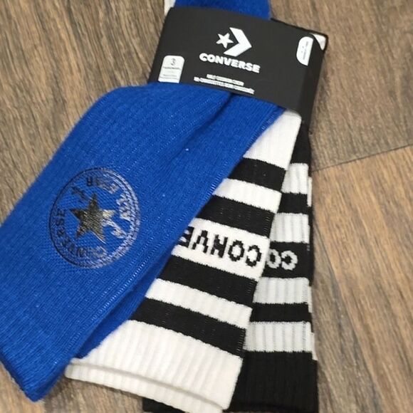 Converse Half Cushion Patch Logo & Stripe Crew Sock- 3PK - Picture 2 of 6